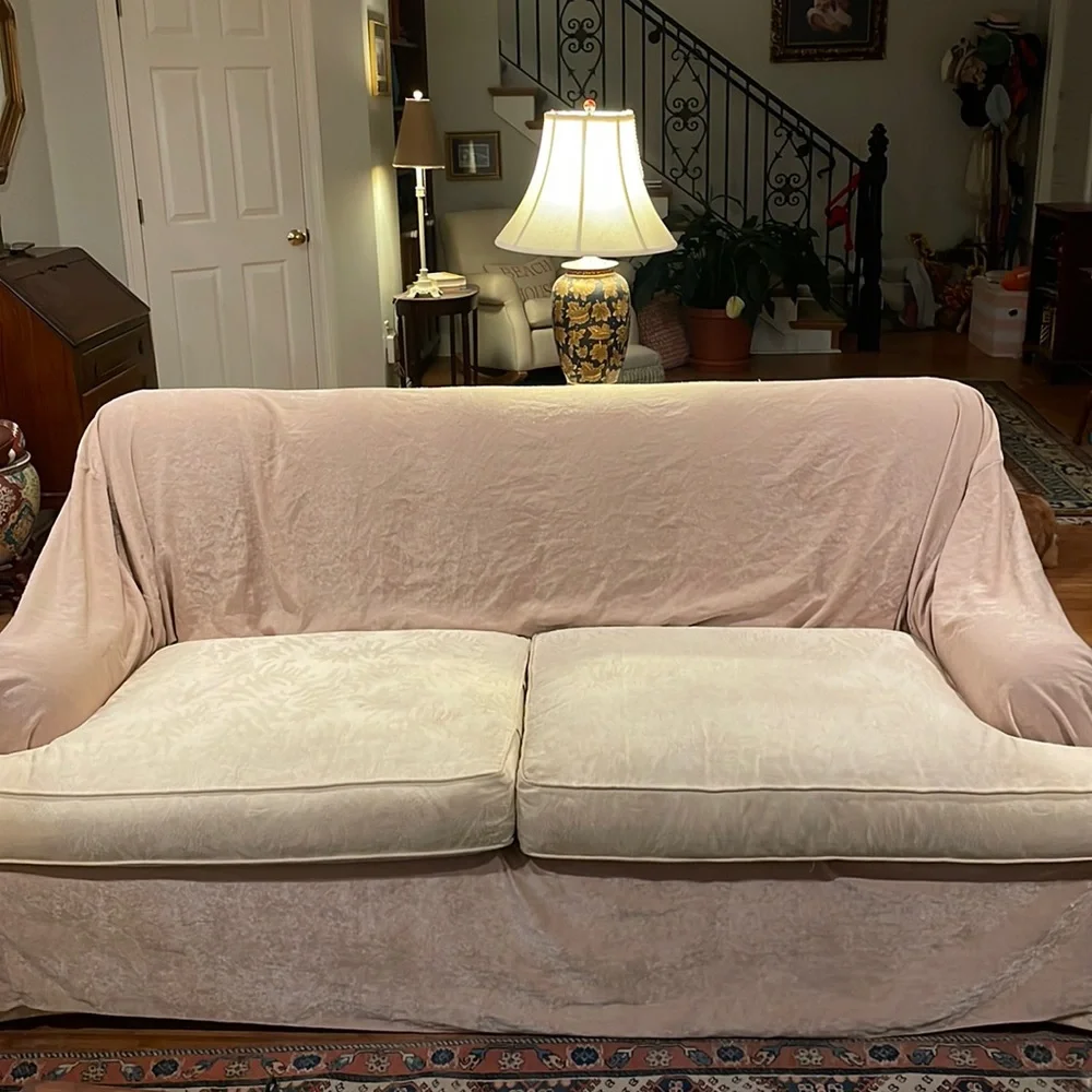 Slipcover couch stretch sofa furniture cover beige shimmer